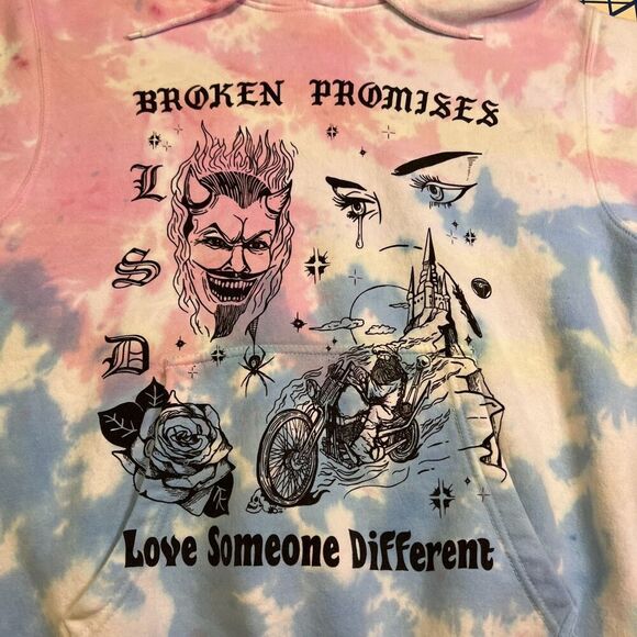 Broken Promises Hoodie Size Medium Love Someone Different Tye Die Pullover - Picture 5 of 8